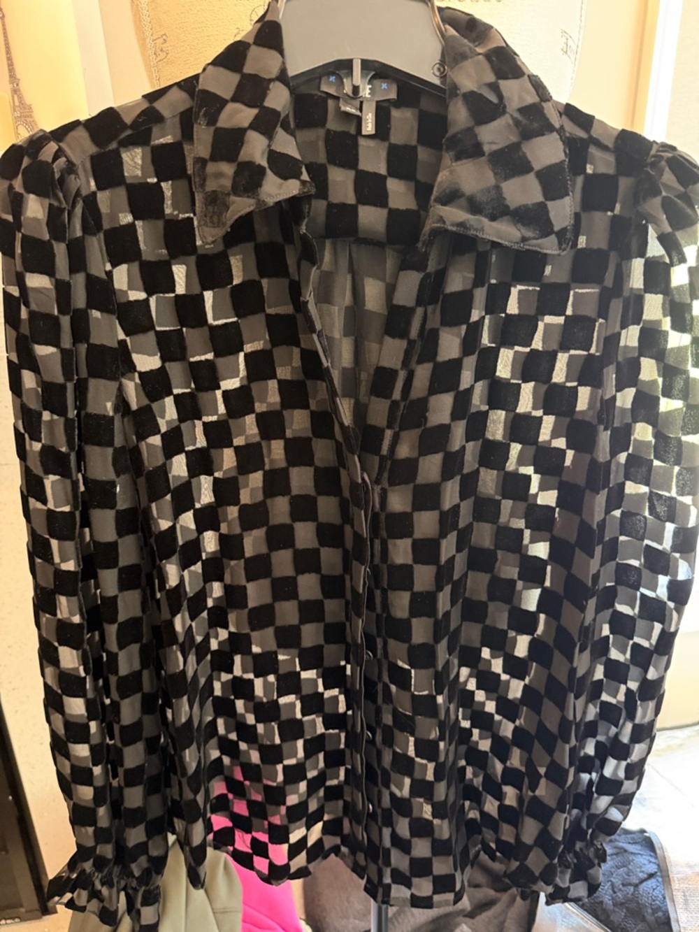 PAIGE Black and Gray Velvet Checkerboard Shirt